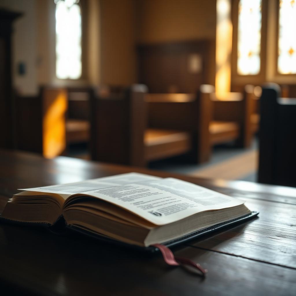 Open Bible in warm sanctuary light